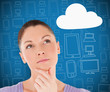 Woman thinking about cloud computing