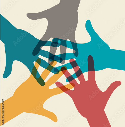 Vector: Team symbol. Multicolored hands Team symbol. Multicolored hands