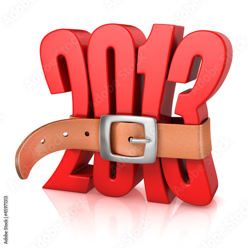 Illustration: 2013 year of recession - tighten belt on number 2013 2013 year of recession - tighten belt on number 2013