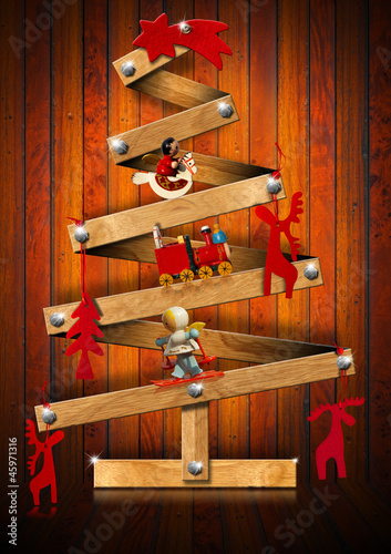 Illustration: Wooden and Stylized Christmas Tree Wooden and Stylized Christmas Tree
