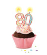 Cupcake mit Kerze und die Zahl 80