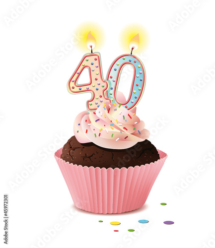 Vector: Cupcake mit Kerze und die Zahl 40 Cupcake mit Kerze und die Zahl 40