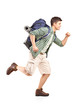 Hiker with backpack running