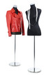 Two female mannequin with a tape measure on white background