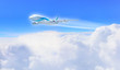 White passenger plane in the blue sky