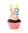 Cupcake mit Kerze und die Zahl 18