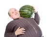 Obese man carrying a watermelon