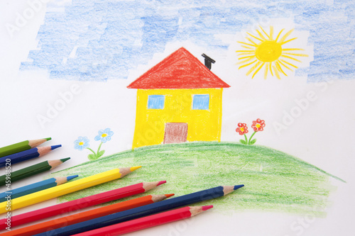 Photo: child drawing with pencils child drawing with pencils