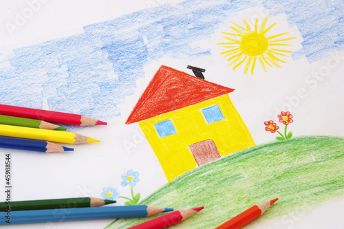 Photo: child drawing with pencils child drawing with pencils