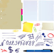 Different papers, hand drawn numbers and symbols set