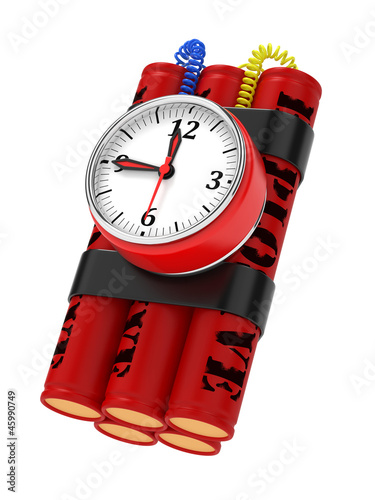 Illustration: Dynamite Bomb with Clock Timer. Dynamite Bomb with Clock Timer.