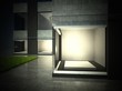 Empty glass showcase, exhibition space on street
