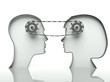 Gears and chain in heads, concept of teamwork with communication