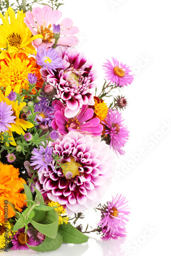 Photo: beautiful bouquet of bright flowers isolated on white beautiful bouquet of bright flowers isolated on white
