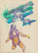 Skydiving, parachutist. Full-sized (original) hand drawing