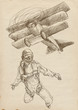 Skydiving, parachutist. Full-sized (original) hand drawing