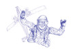 Skydiving, parachutist. Full-sized (original) hand drawing