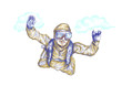 Skydiving, parachutist. Full-sized (original) hand drawing