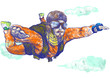 Skydiving, parachutist. Full-sized (original) hand drawing