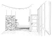 Photo: Graphical sketch of an interior child bedroom, liner Graphical sketch of an interior child bedroom, liner
