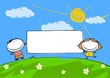 Vektor: Child's drawing of the happy couple with a banner Child's drawing of the happy couple with a banner