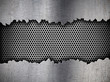 Illustration: silver hexagon metal grate background in ripped hole silver hexagon metal grate background in ripped hole