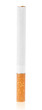Single cigarette stands vertically isolated on white