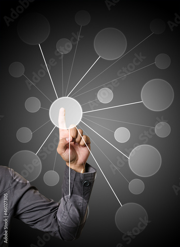 Photo: hand pushing centric link circle touch screen button hand pushing centric link circle touch screen button