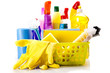 Photo: Cleaning items isolated on white Cleaning items isolated on white