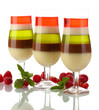 fruit jelly in glasses and raspberries isolated on white
