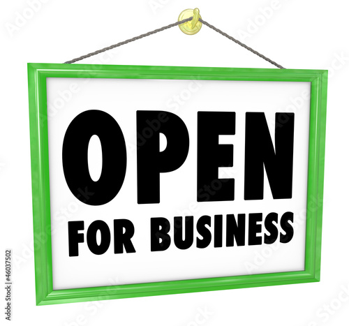 Illustration: Open for Business Sign Hanging Store Window Door Open for Business Sign Hanging Store Window Door