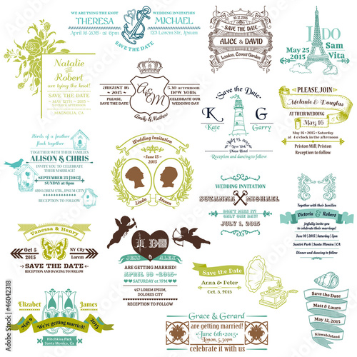 Vector: Wedding Vintage Invitation Collection - for design, scrapbook - Wedding Vintage Invitation Collection - for design, scrapbook -