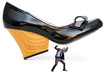 Woman domination concept with shoes and man