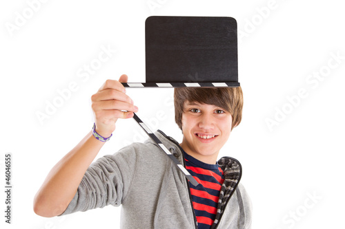 Photo: Junge mit Filmklappe in der Hand Junge mit Filmklappe in der Hand