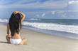 Sexy Woman Girl Sitting Bikini on Beach