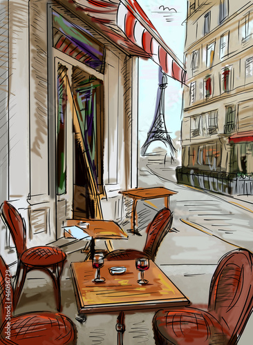 Photo: Street in paris - illustration Street in paris - illustration