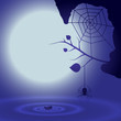 Vektor: Halloween background with full moon and spider. Halloween background with full moon and spider.