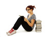 Photo: Pretty teenager girl sit on floor and reading book Pretty teenager girl sit on floor and reading book