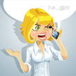Cute blond girl talking on the phone about something unpleasant