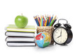 apple, books and colored pencil