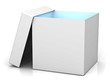 Blank gift box with cover and blue light inside the box