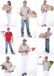 Collage of people delivering goods