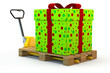 Riesiges Geschenk auf Handhubwagen