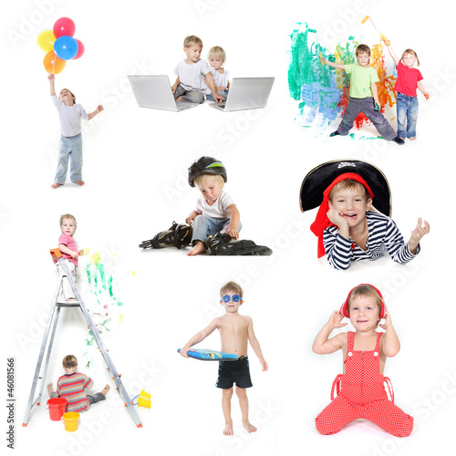 Photo: collection of young children - boy and girl - isolated over whit collection of young children - boy and girl - isolated over whit