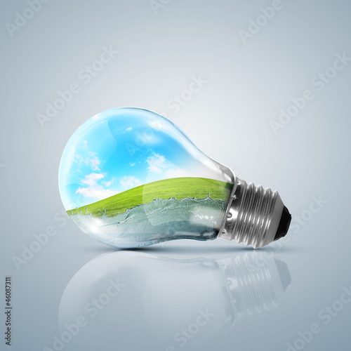 Illustration: Lamp bulb with clean nature symbol inside Lamp bulb with clean nature symbol inside