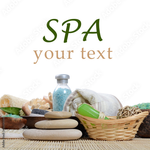 Photo: Set for spa-procedures on bamboo rug Set for spa-procedures on bamboo rug