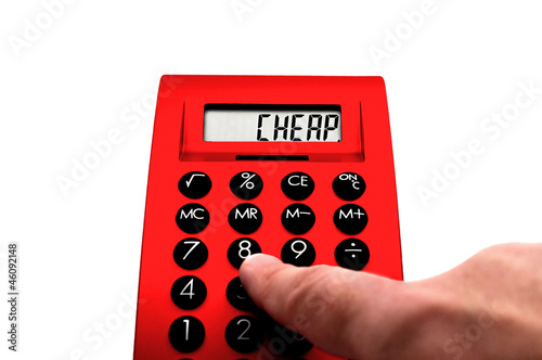 Photo: Red calculator with Cheap - lettering Red calculator with Cheap - lettering