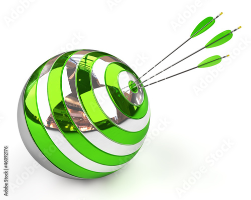 Illustration: Spherical target and arrows isolated on white Spherical target and arrows isolated on white