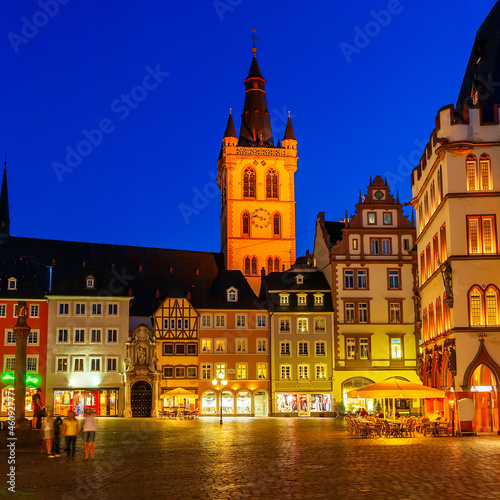 Photo: Vintage Small Houses at Night, Trier, Germany Vintage Small Houses at Night, Trier, Germany