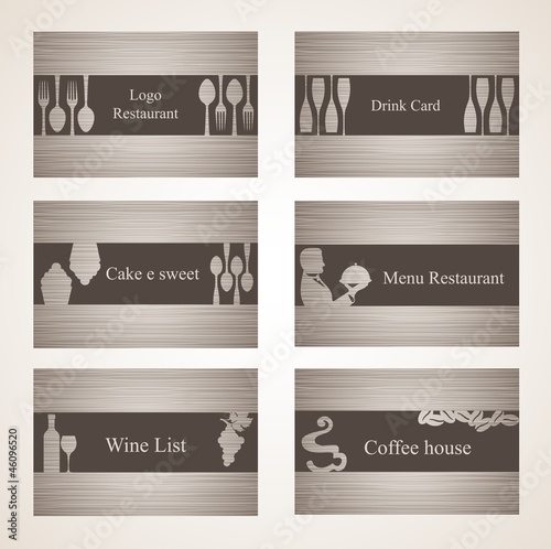 Vector: Set of 6 business cards. For cafe and restaurant Set of 6 business cards. For cafe and restaurant